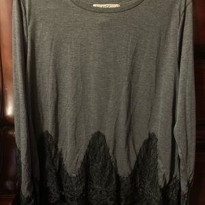 Gray blouse long sleeve with black lace.